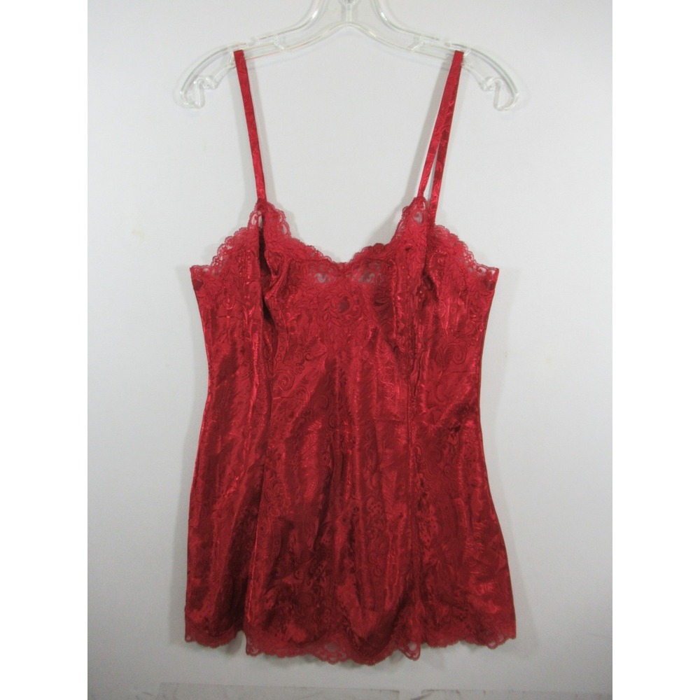 Vintage 90s Victoria's Secret Satin Short Slip Chemise Women Large Red